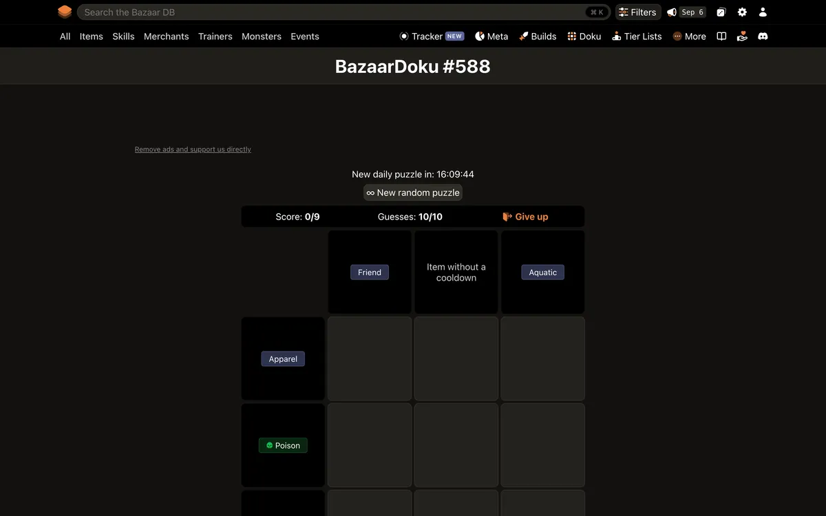 Bazaar Doku game board before the first move