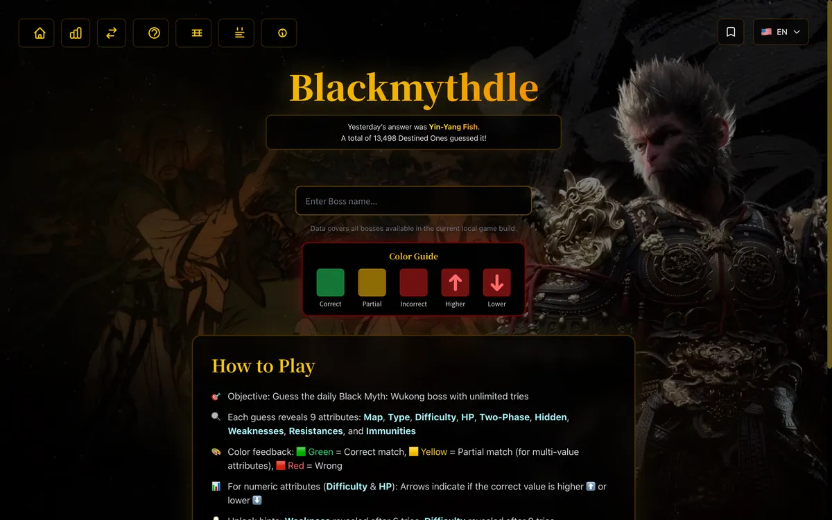 Blackmythdle game board before the first move
