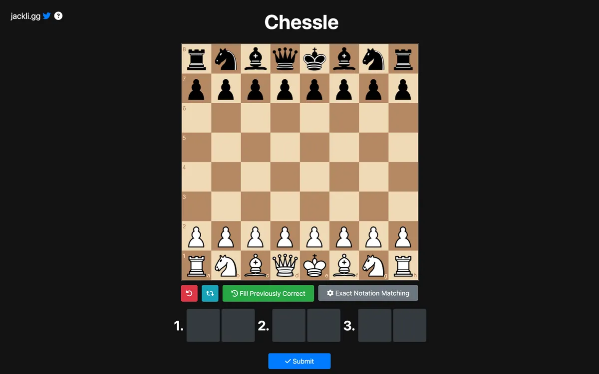 Chessle game board before the first move