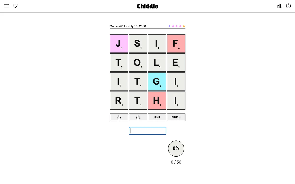 Chiddle game board before the first move