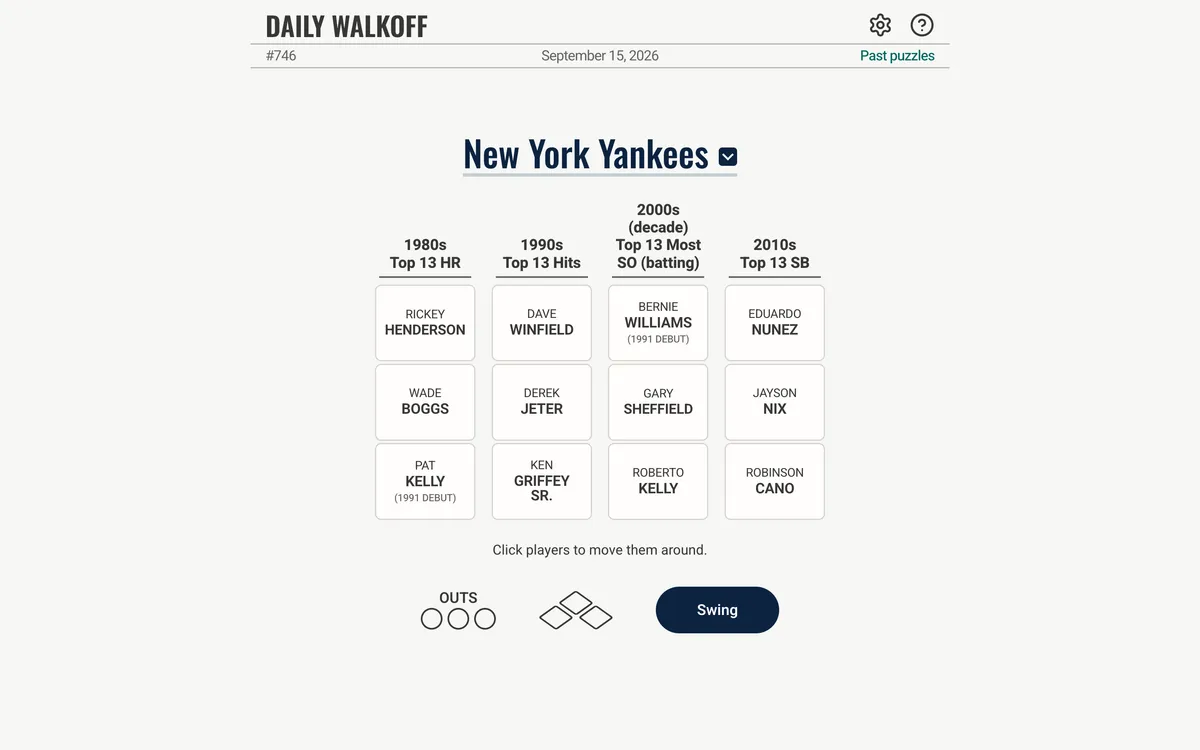 Daily Walkoff game board before the first move