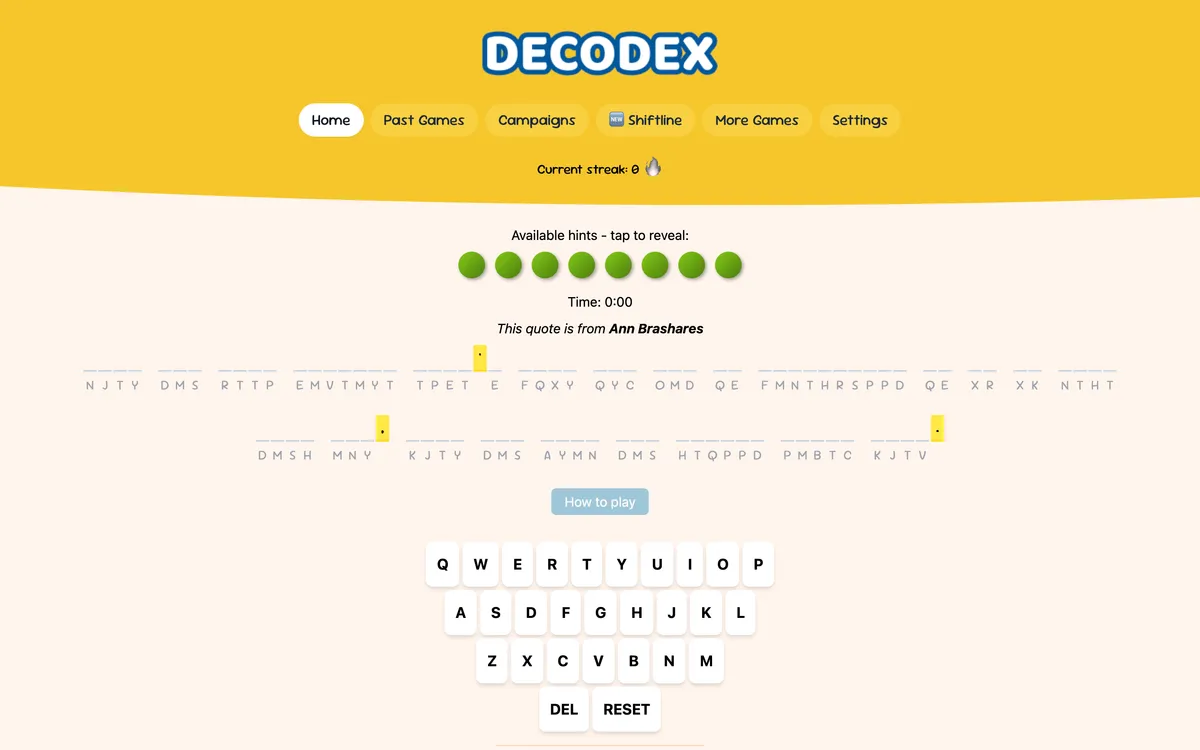 Decodex game board before the first move