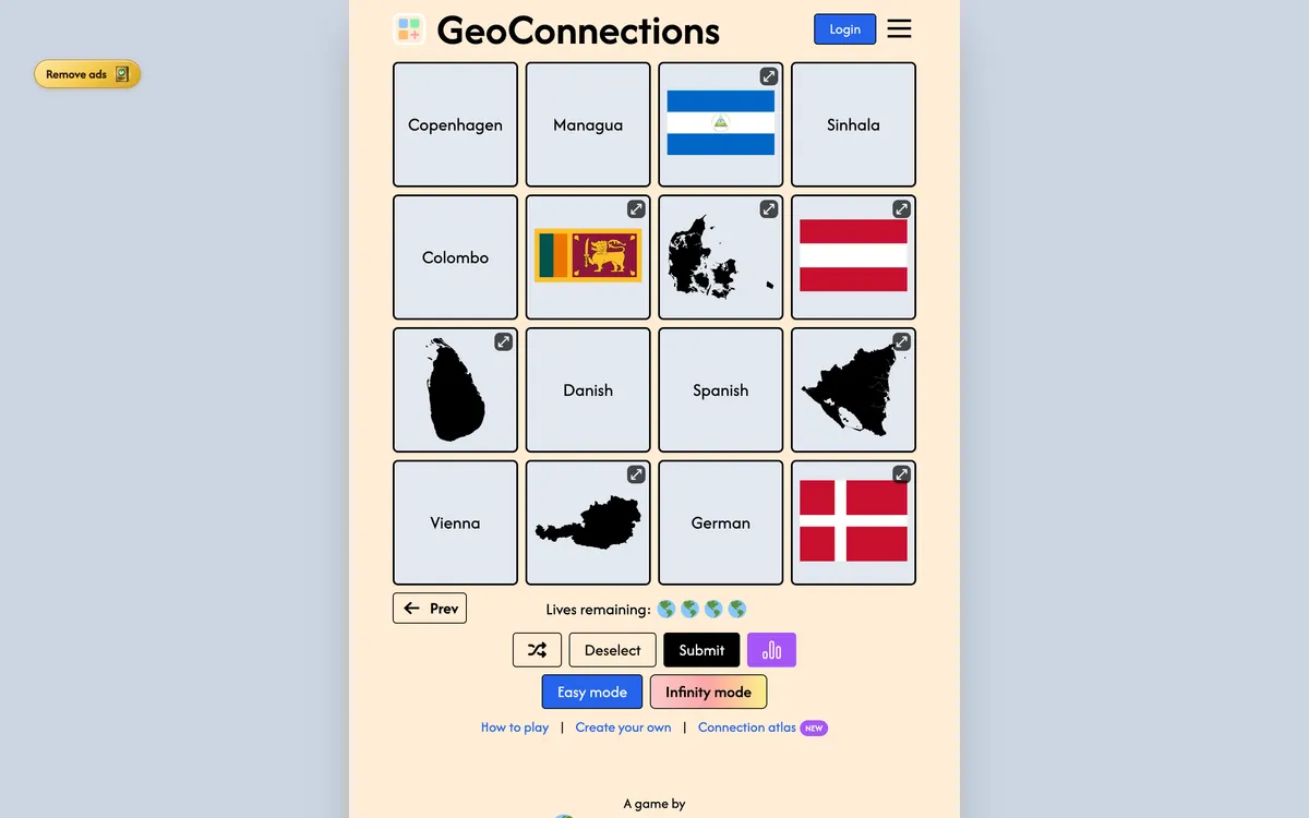 GeoConnections game board before the first move
