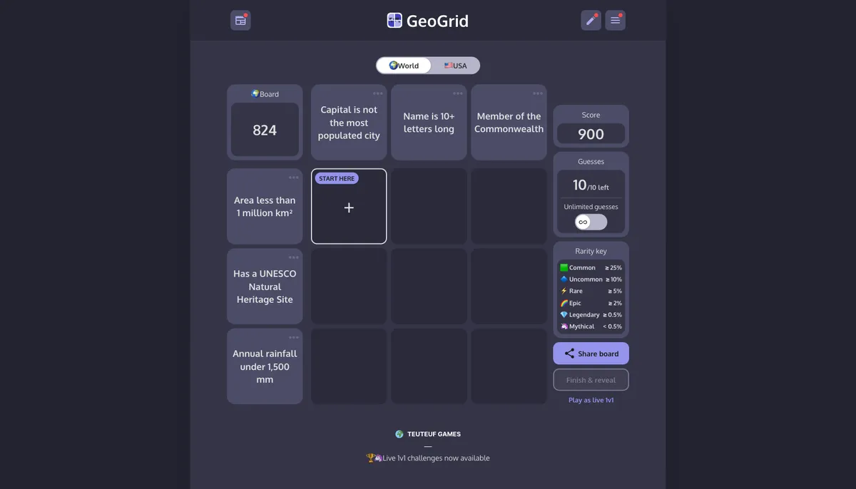 GeoGrid game board before the first move