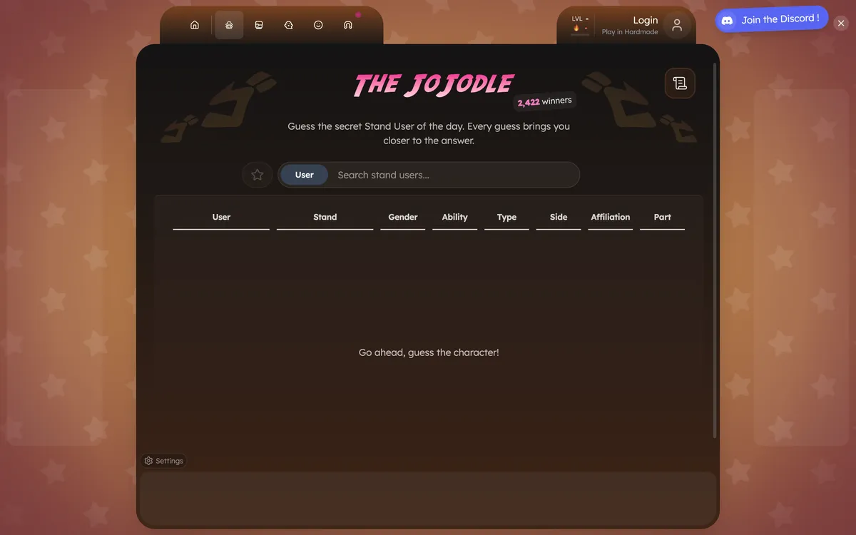 Jojodle game board before the first move