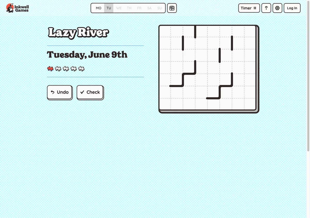 Lazy River game board before the first move