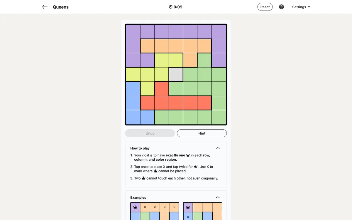 LinkedIn - Queens game board before the first move