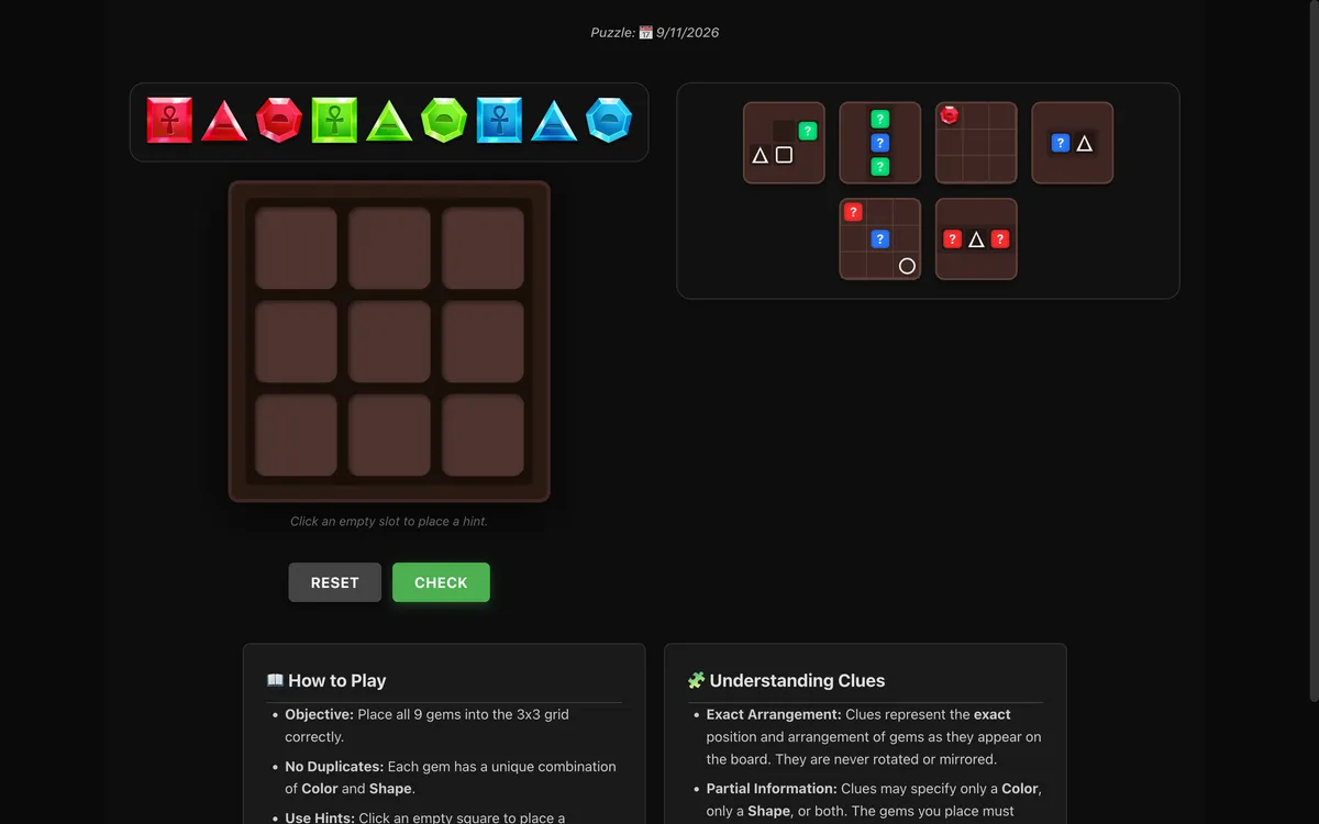 Logic Gems game board before the first move