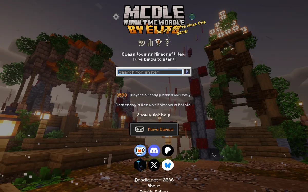 MCdle Items game board before the first move