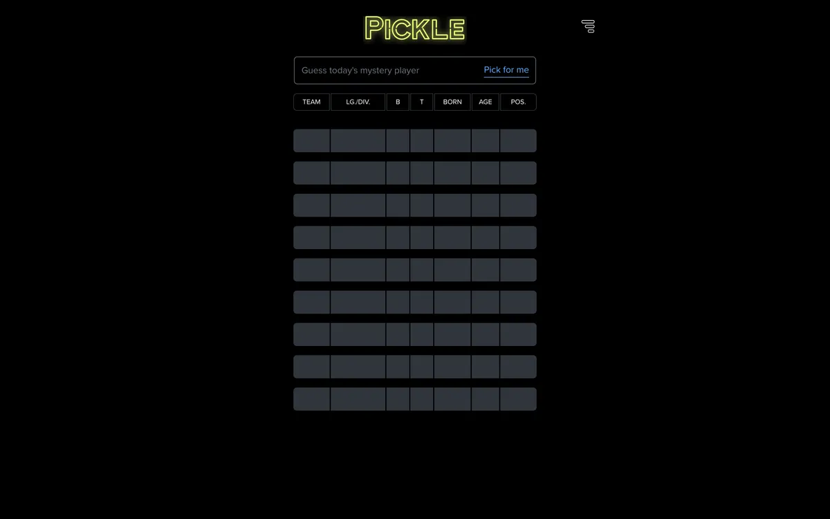 MLB Pickle game board before the first move