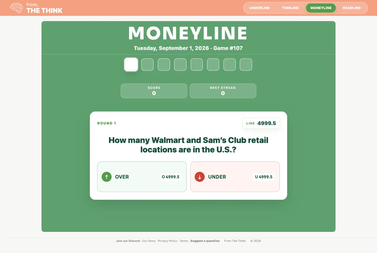 Moneyline game board before the first move