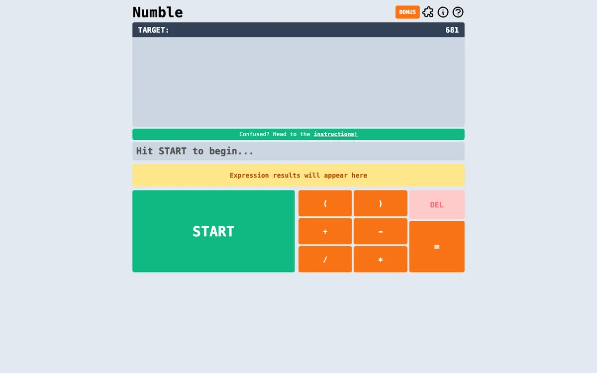Numble game board before the first move