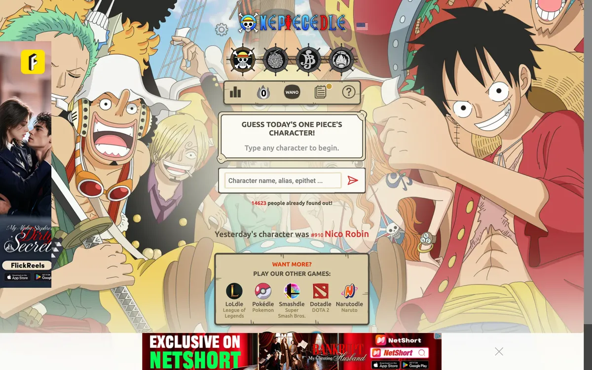 Onepiecedle game board before the first move