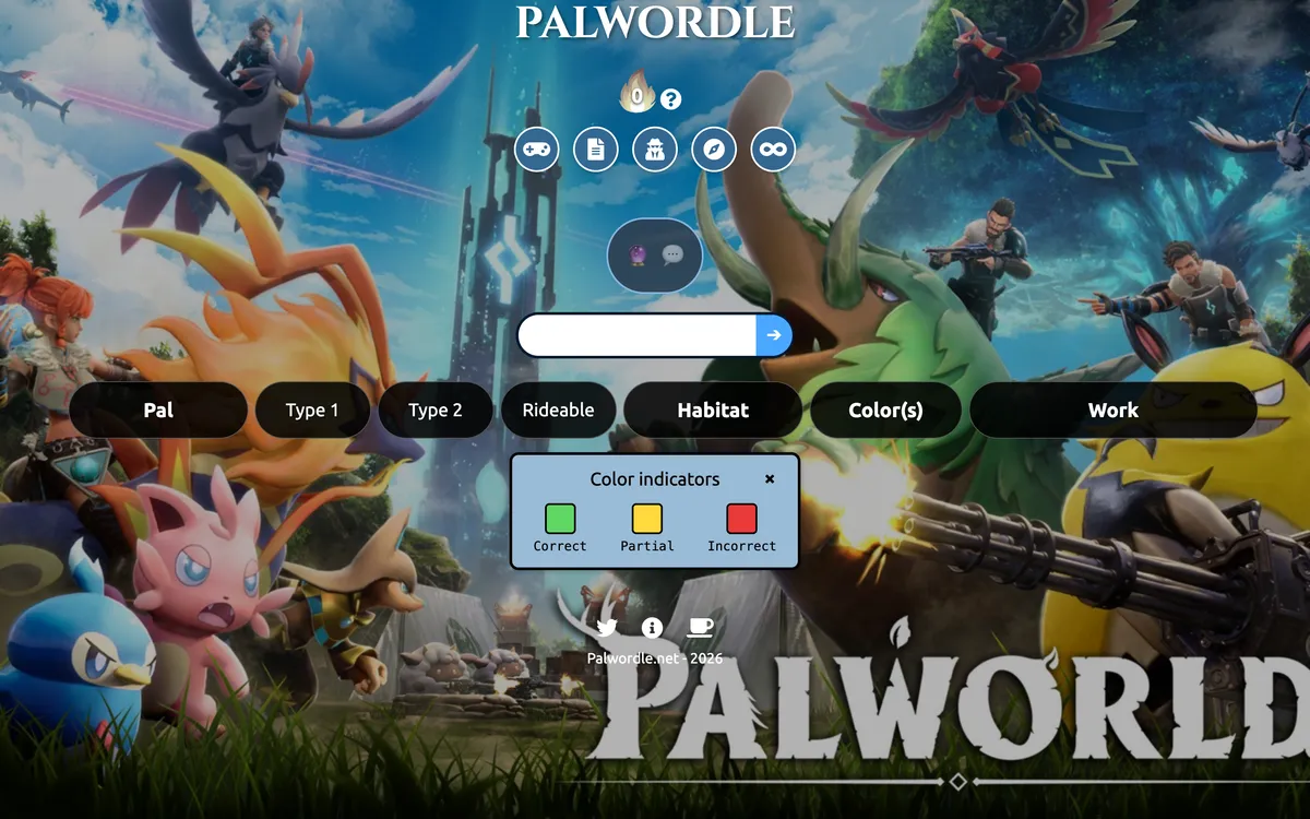 Palwordle game board before the first move