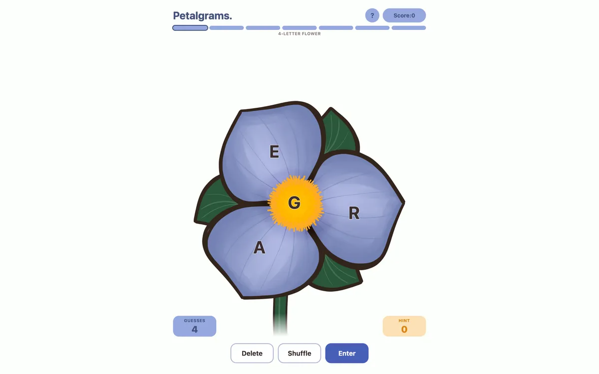 Petalgrams game board before the first move