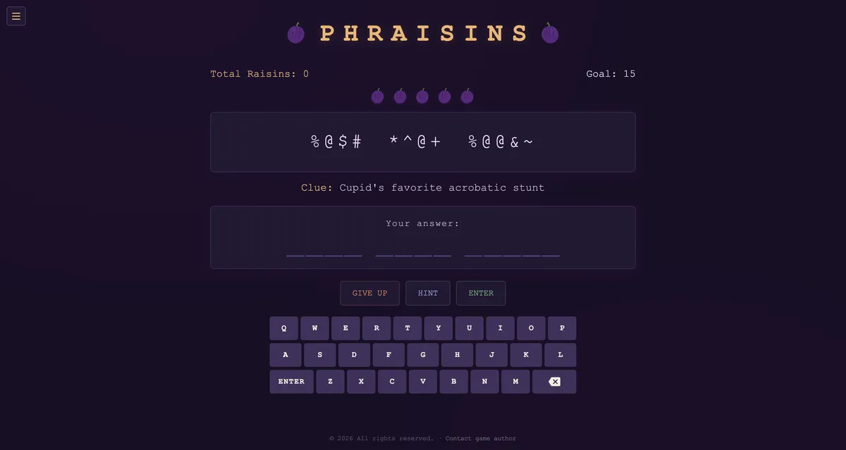 Phraisins game board before the first move