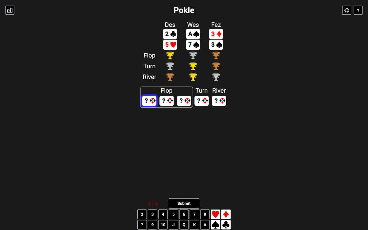 Pokle game board before the first move