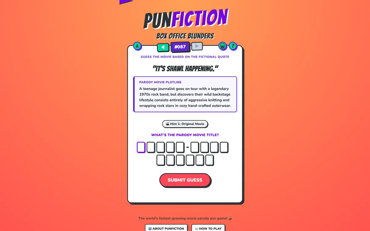 PunFiction: Box Office Blunders game board before the first move