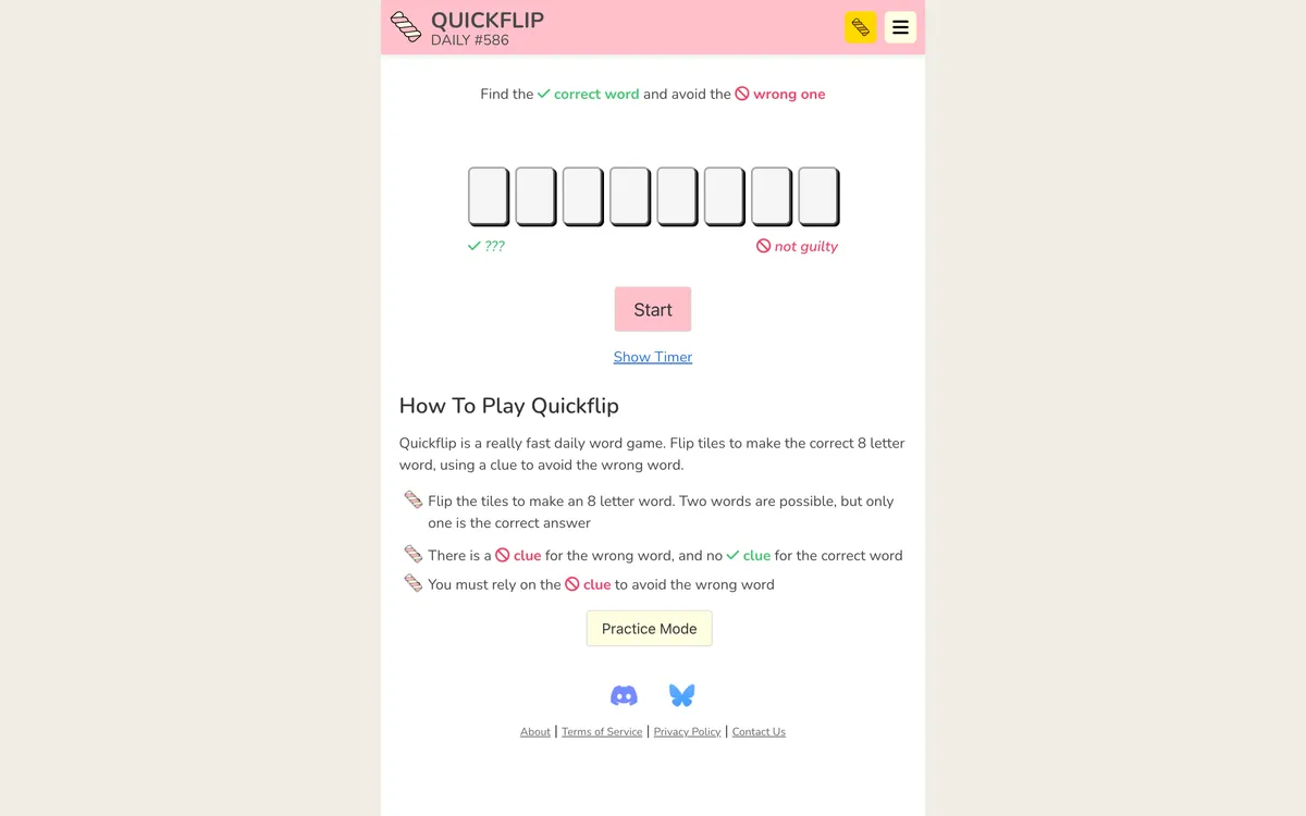 Quickflip game board before the first move