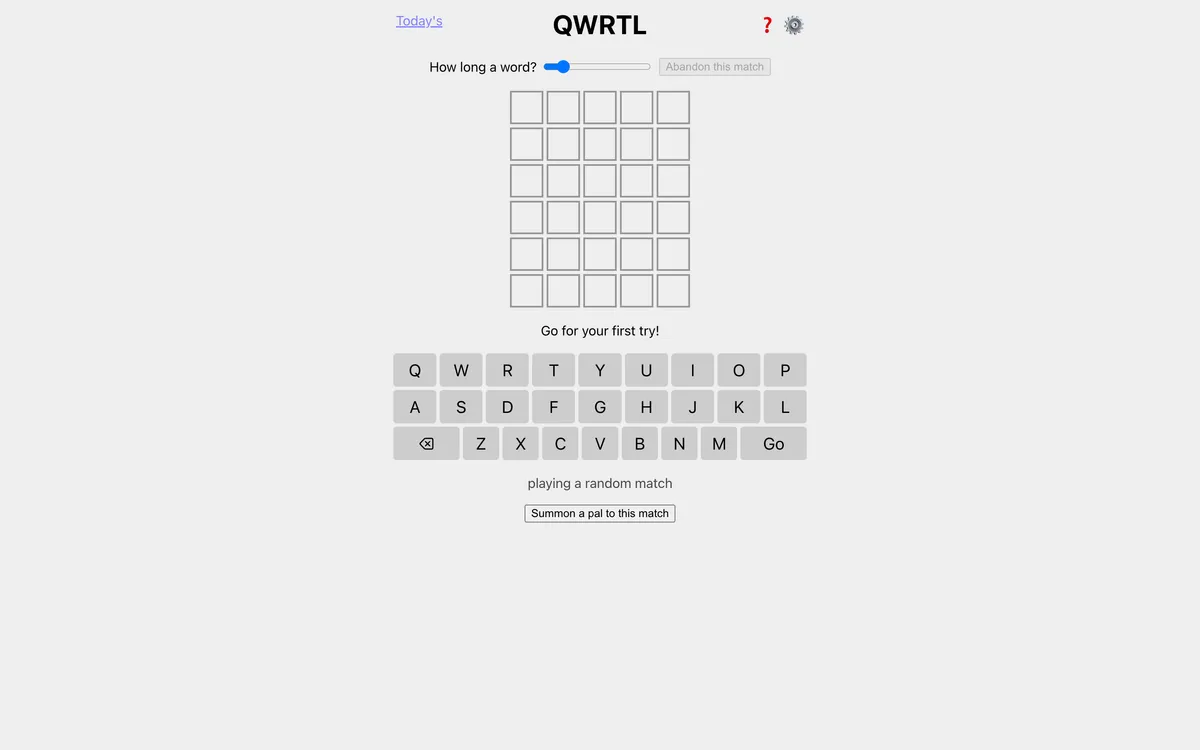 QWRTL game board before the first move