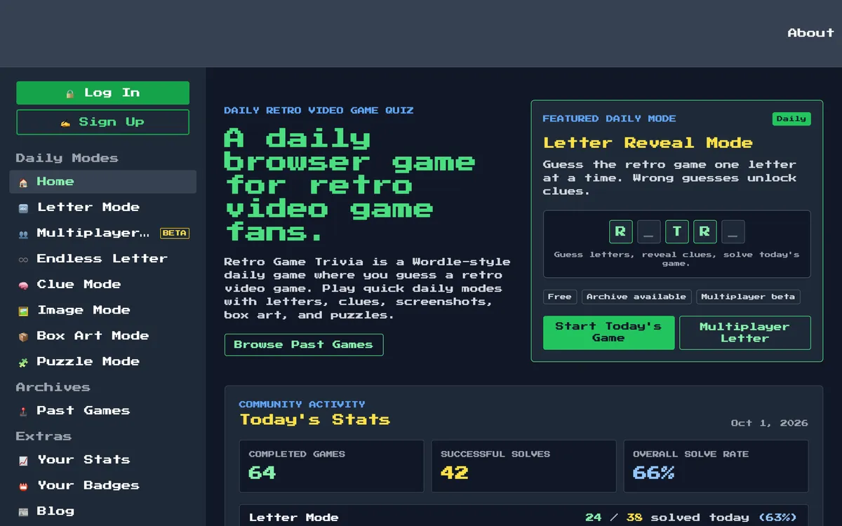 Retro Game Trivia game board before the first move