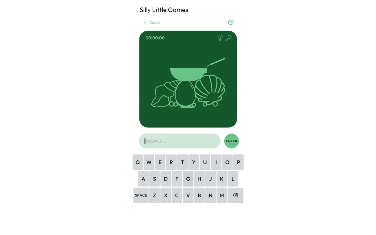 Silly Little Codes game board before the first move