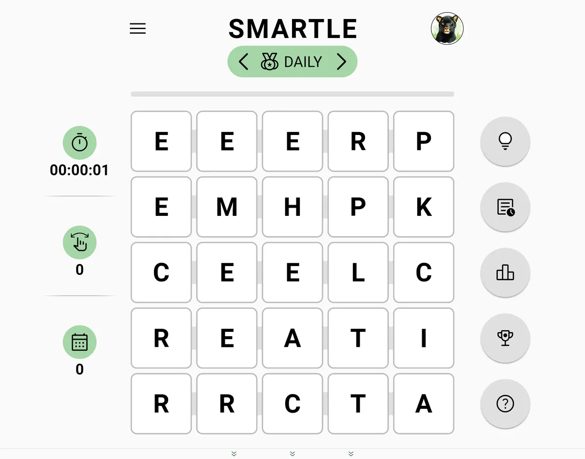 Smartle game board before the first move