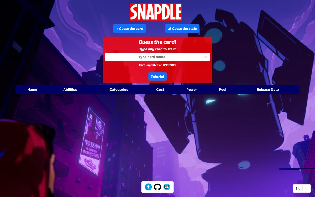 Snapdle game board before the first move