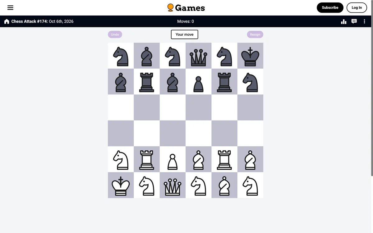 Sporcle - Chess Attack game board before the first move