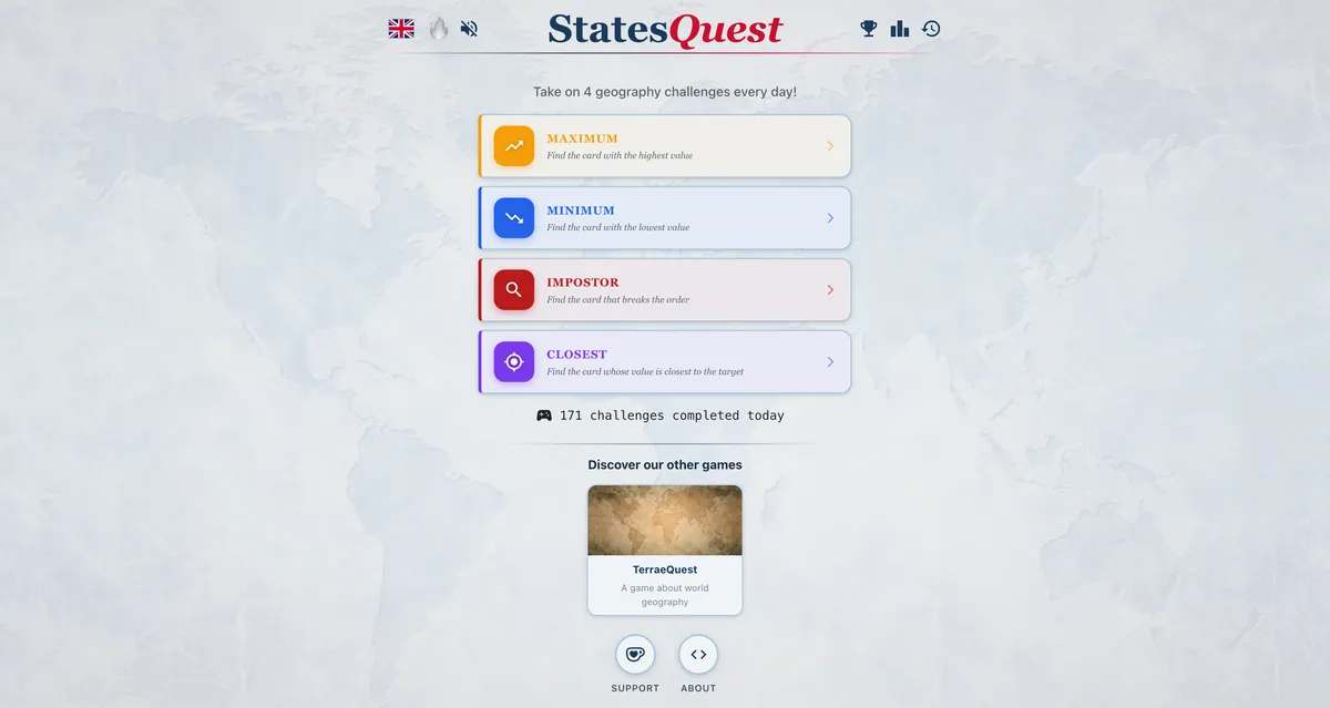 StatesQuest game board before the first move