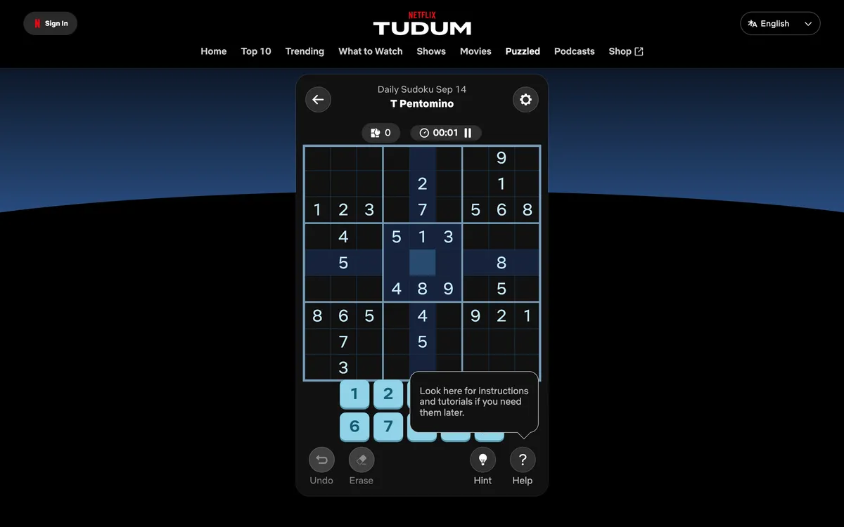 Sudoku game board before the first move