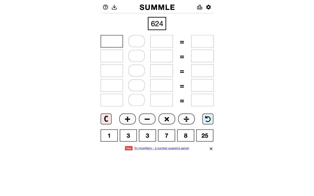Summle game board before the first move