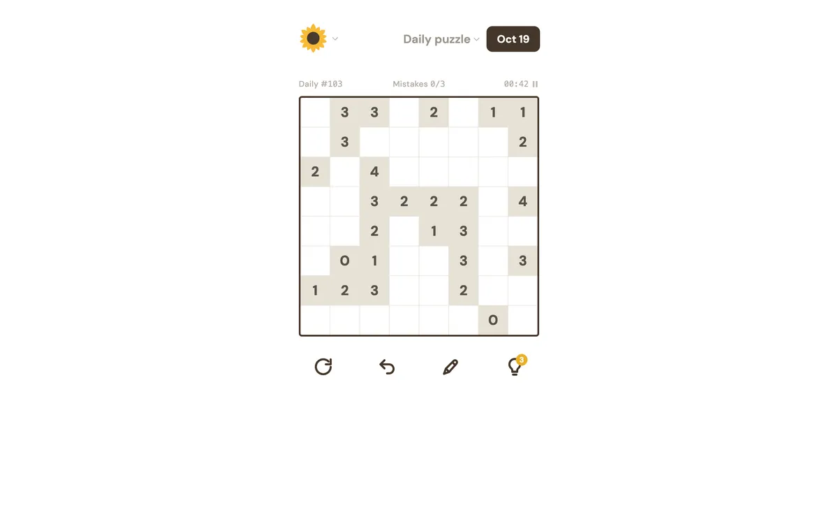Sunflowers game board before the first move