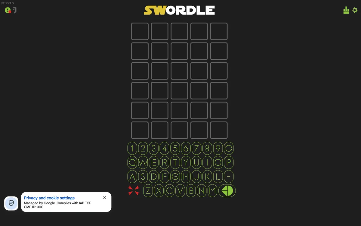 Swordle game board before the first move