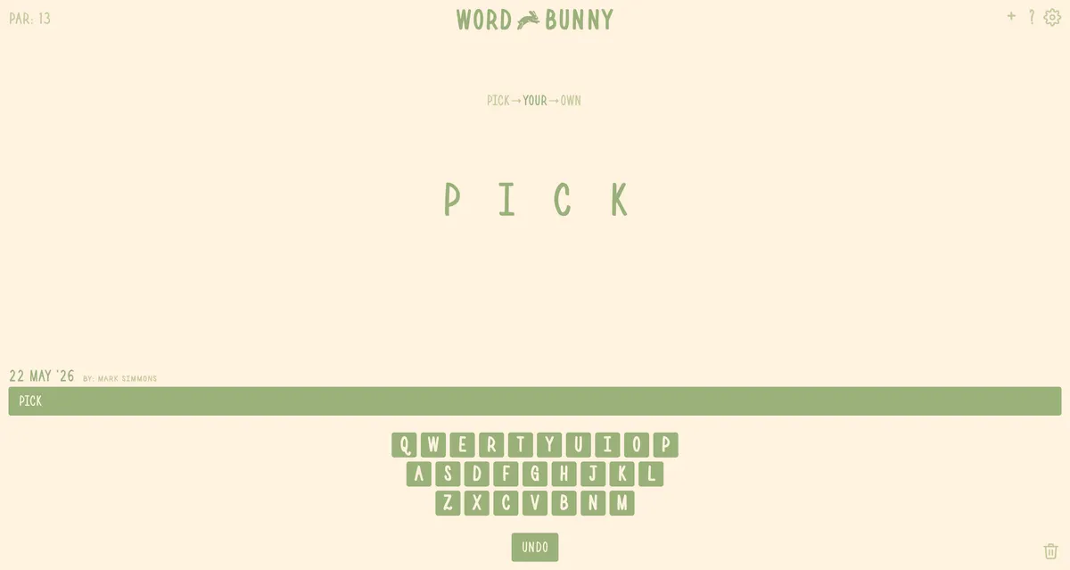 Word Bunny game board before the first move