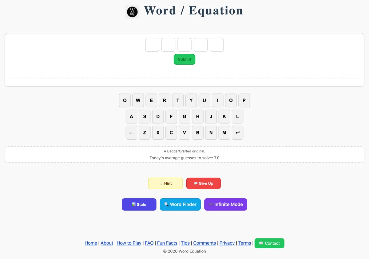 Word Equation game board before the first move