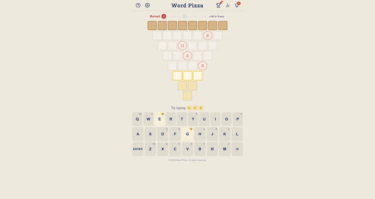 Word Pizza game board before the first move