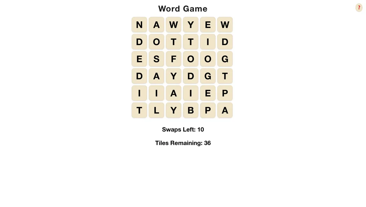WordGame o565 game board before the first move