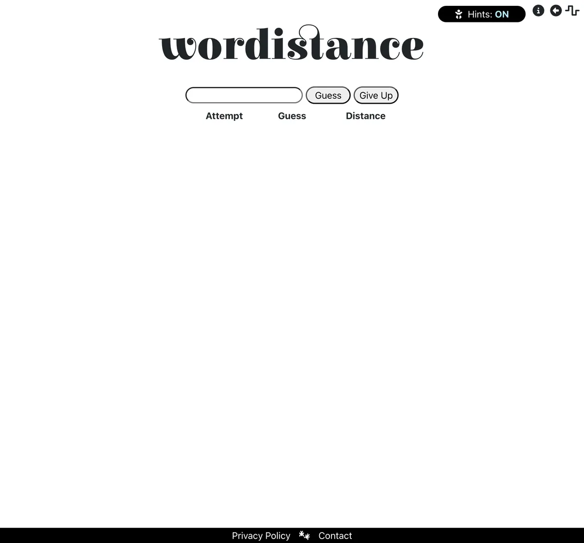 Wordistance game board before the first move