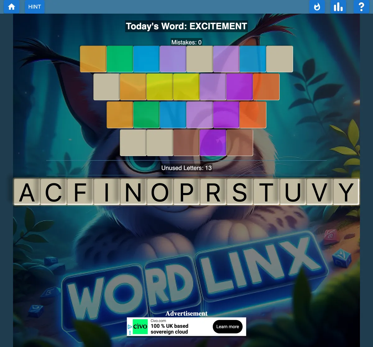 WordLinx game board before the first move
