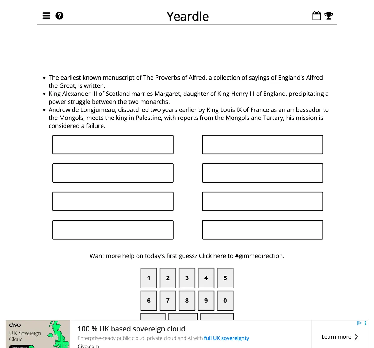 Yeardle game board before the first move